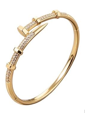 STAX Gold Sparkling Nail Cuff Bracelet|Crystal Paved Nail Bracelet|